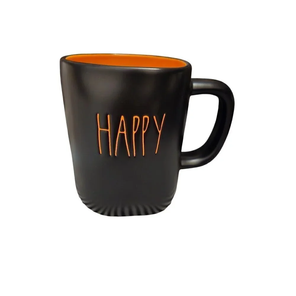 NWT Rae Dunn Happy Halloween Double Sided Coffee Mug Black Orange